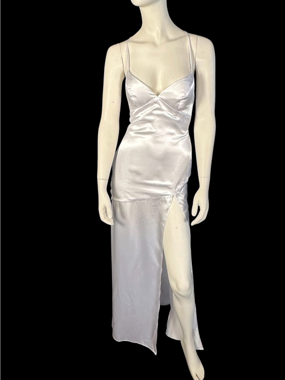 Monvelli Satin Maxi Slip Dress White Size 4 NWT